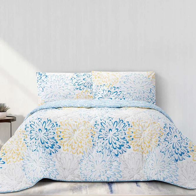 لحاف طرح‌دار با رویه بالش آیدن آبی