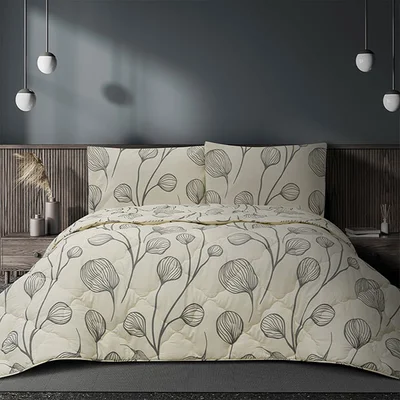 لحاف طرح‌دار با رویه بالش هالین طوسی