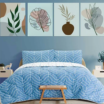 لحاف طرح‌دار با رویه بالش پرنیان آبی